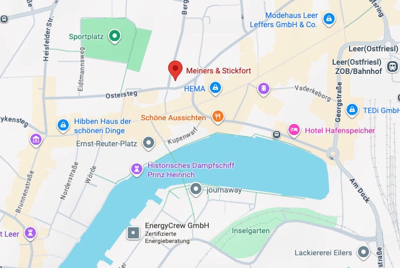 Karte von Leer (Ostfriesland) mit Standort von Hörgeräte Meiners & Stickfort