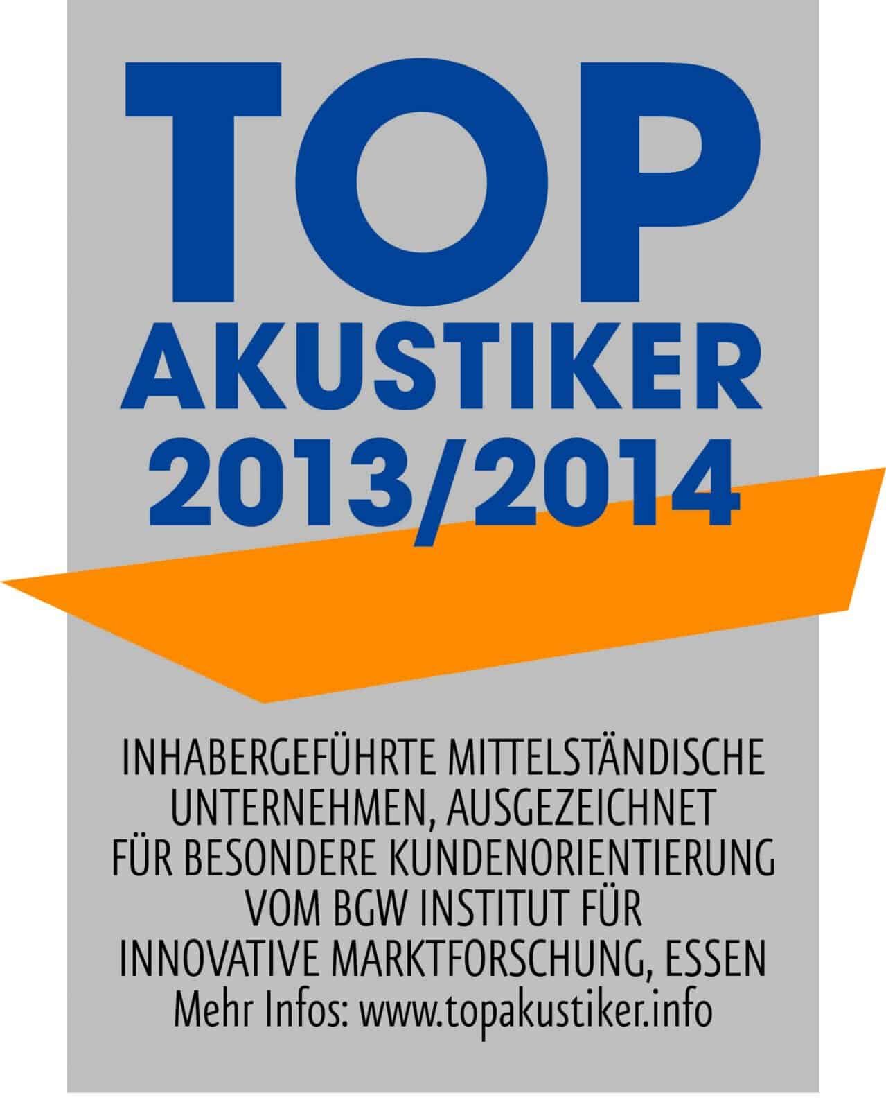 Top 100 Akustiker Zertifikat 2013/2014