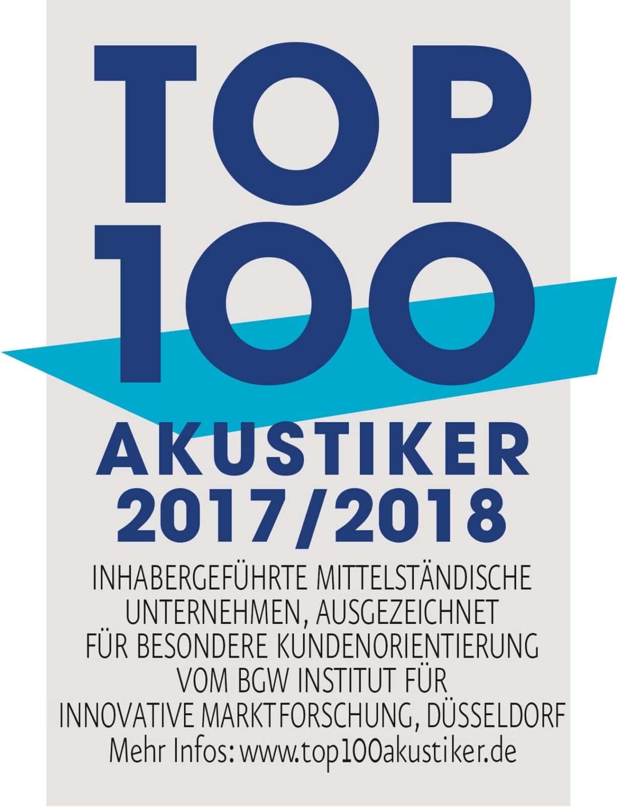 Top 100 Akustiker Zertifikat 2017/2018