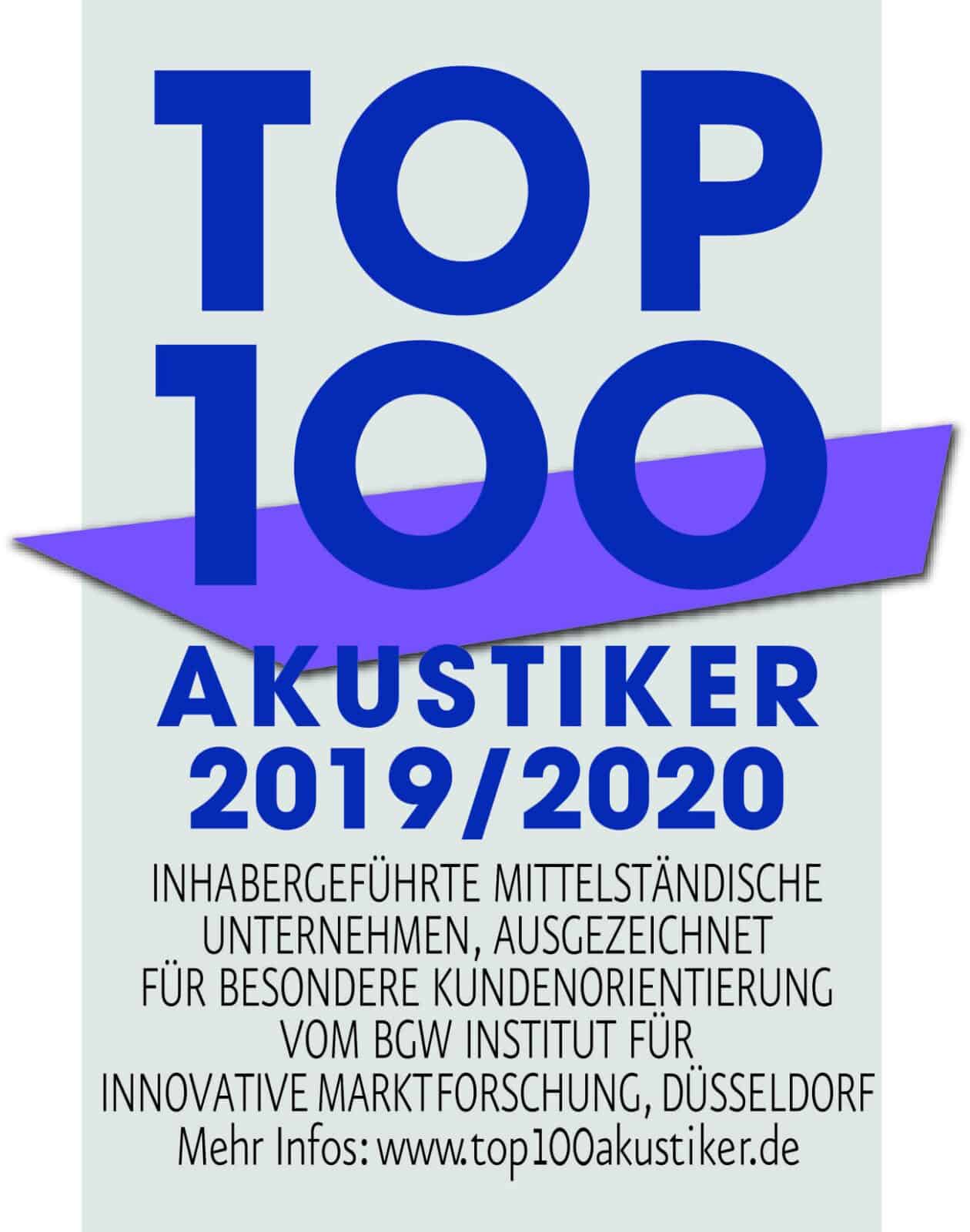 Top 100 Akustiker Zertifikat 2019/2020