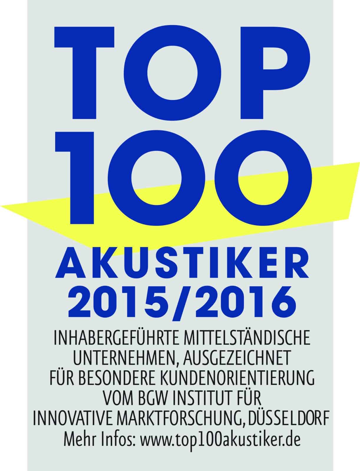 Top 100 Akustiker Zertifikat 2015/2016